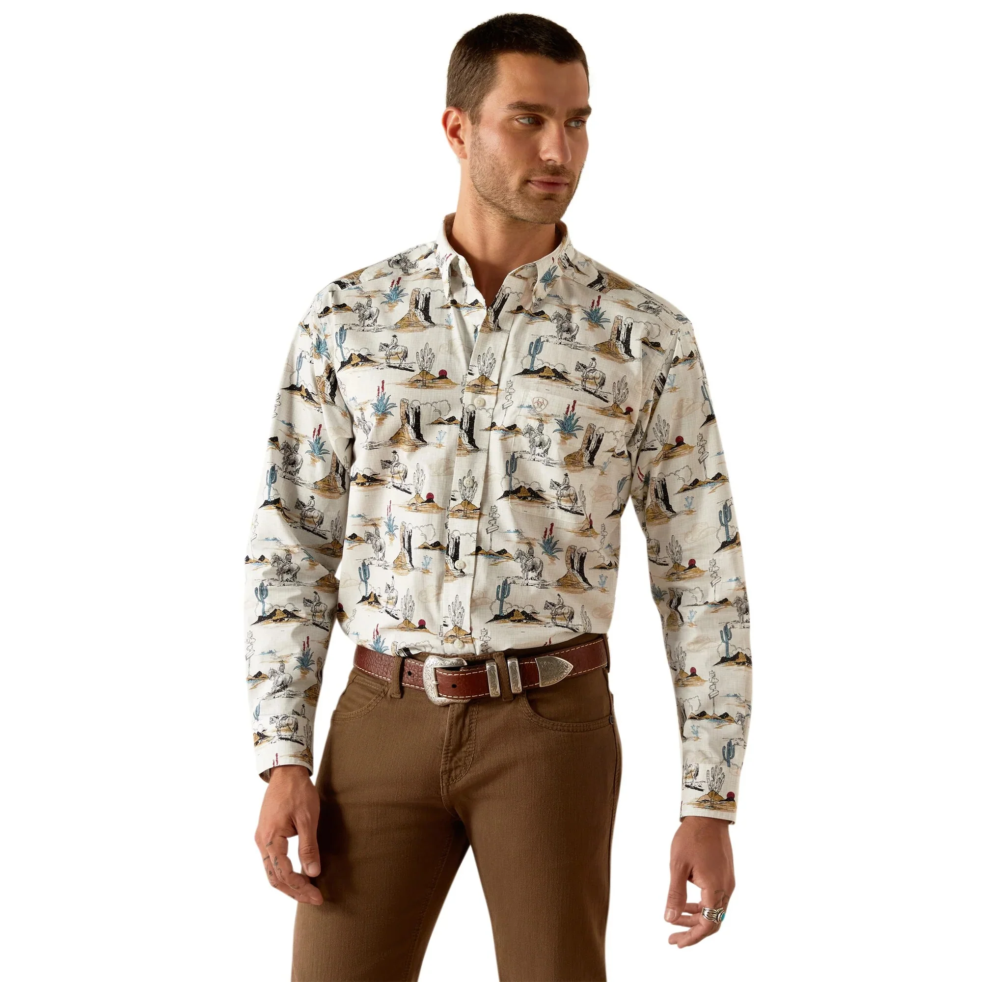 Ariat Men's Long Sleeve Gunder Classic Fit Shirt- Off White - Image 3