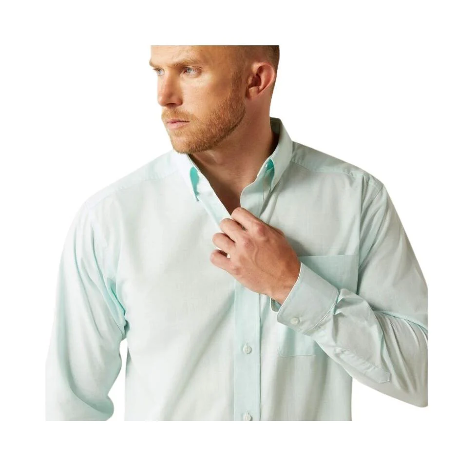 Ariat Men's Long Sleeve Solid Slub Classic Fit Shirt - Mint - Image 2