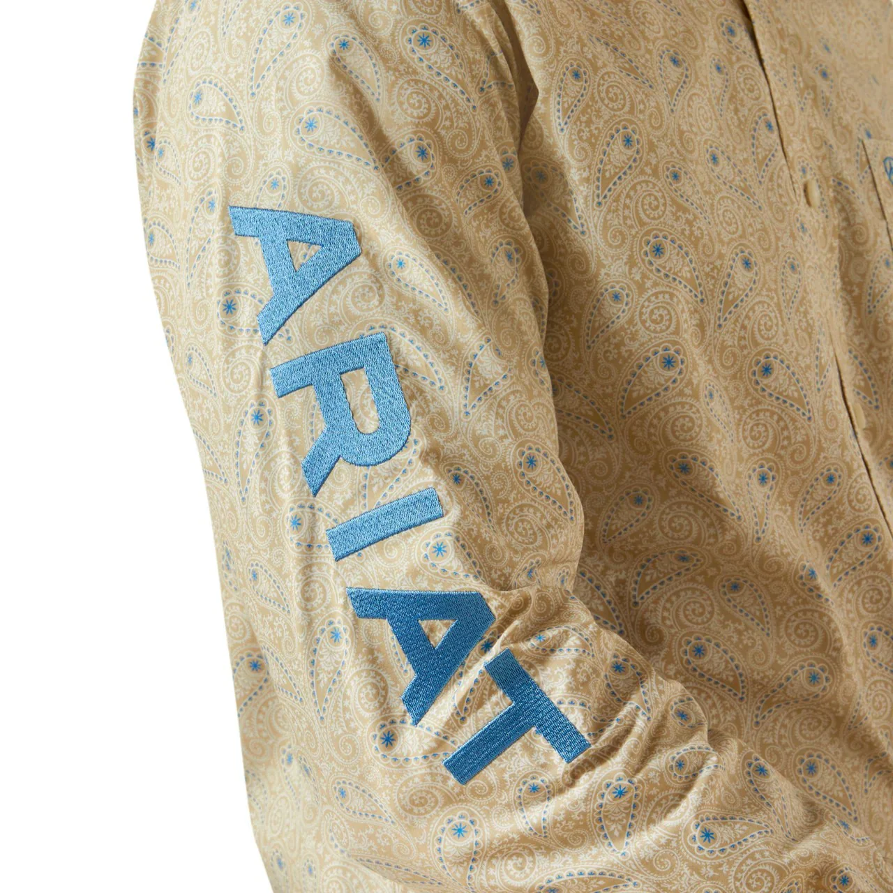 Ariat Men's Long Sleeve Team Alder Fitted Shirt- Khaki/Blue - Image 2