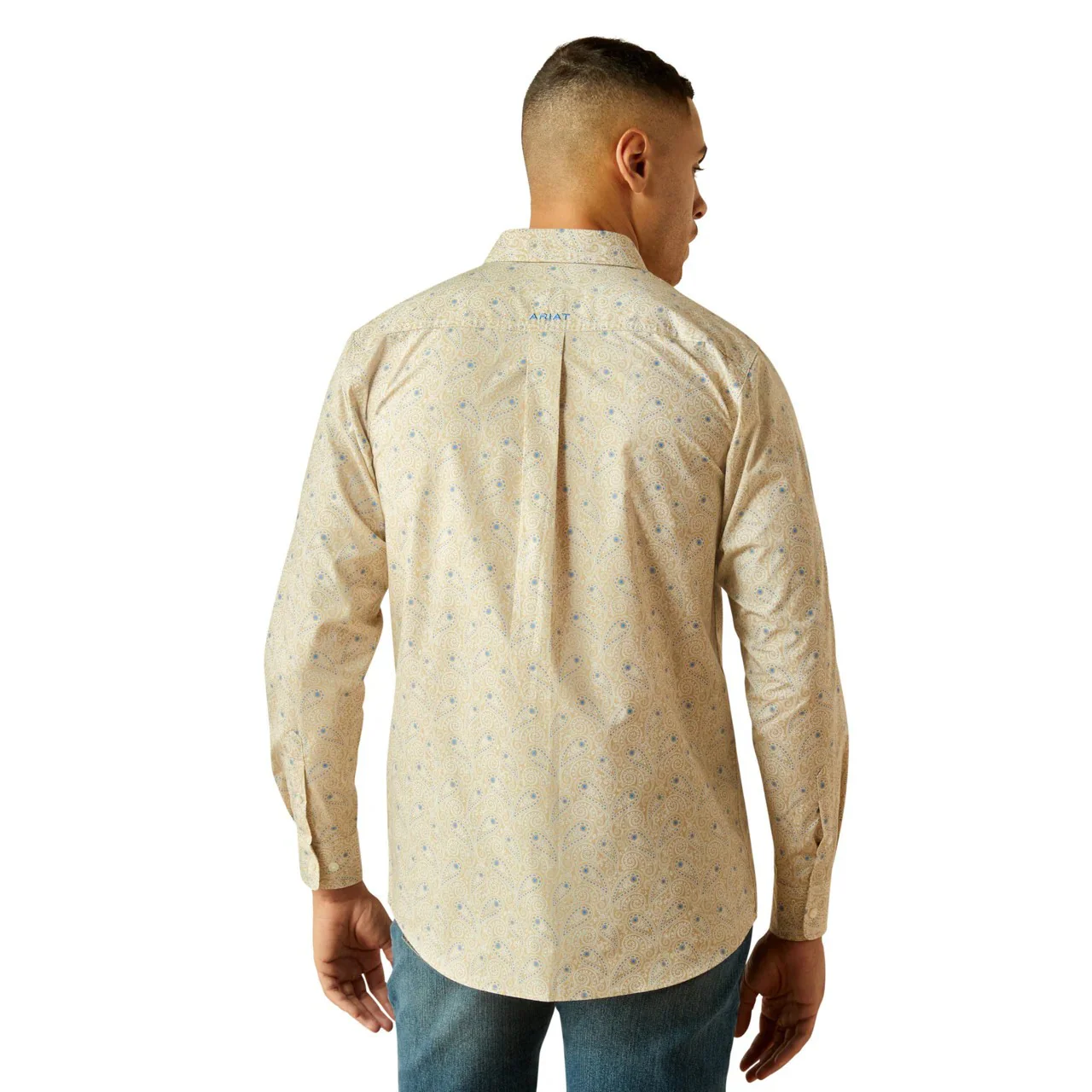 Ariat Men's Long Sleeve Team Alder Fitted Shirt- Khaki/Blue - Image 3
