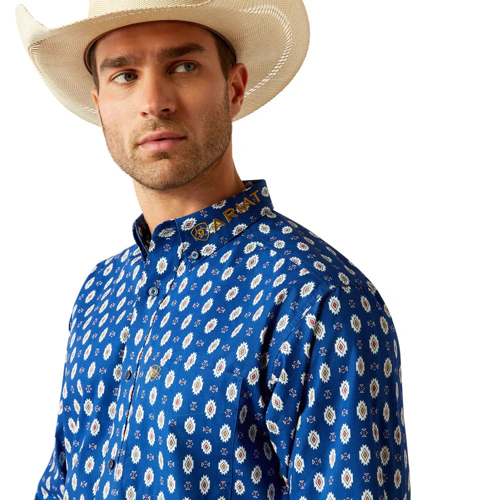 Ariat Men's Long Sleeve Team Dax Classic Fit Shirt- Navy/White - Image 2