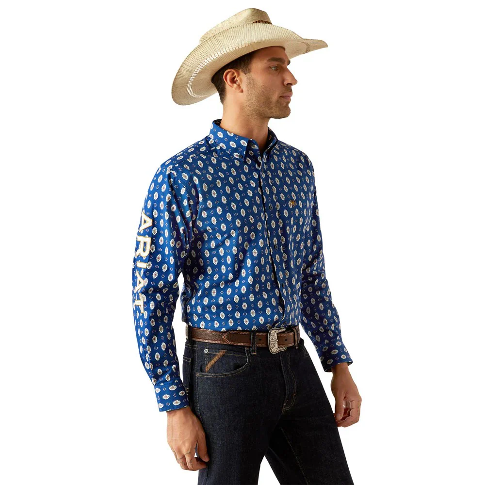 Ariat Men's Long Sleeve Team Dax Classic Fit Shirt- Navy/White - Image 4