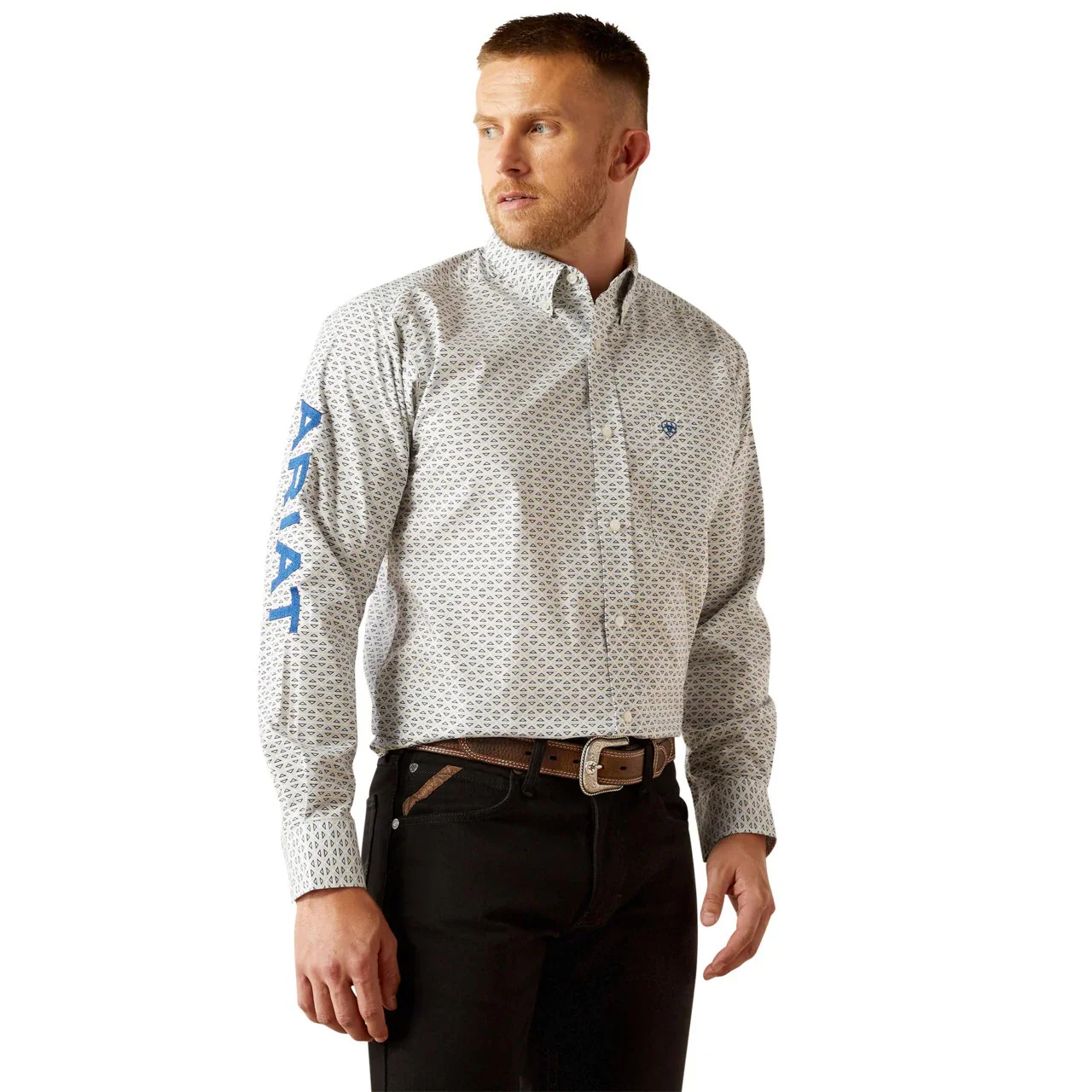 Ariat Men's Long Sleeve Team Drew Classic Fit Shirt - Blue/Navy - Image 2