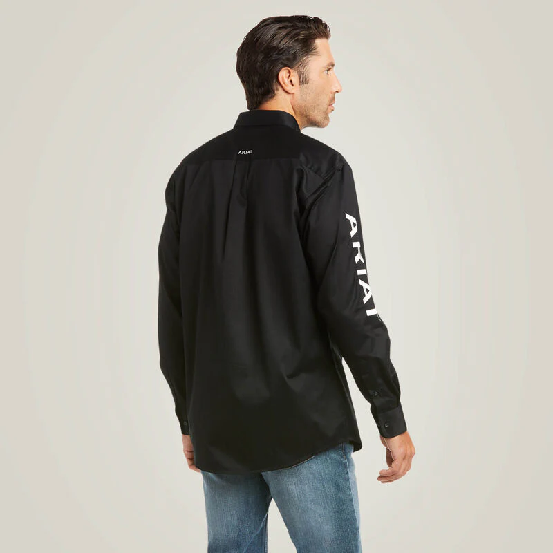Ariat Men's Long Sleeve Team Log Twill Fitted Shirt - Black/White - Image 2