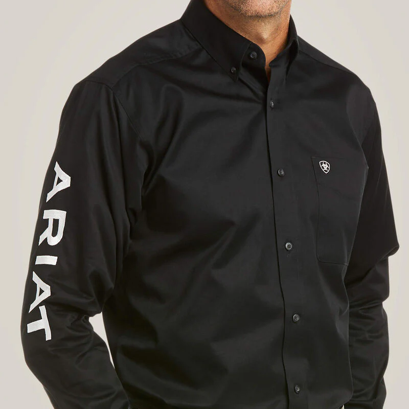 Ariat Men's Long Sleeve Team Log Twill Fitted Shirt - Black/White - Image 3