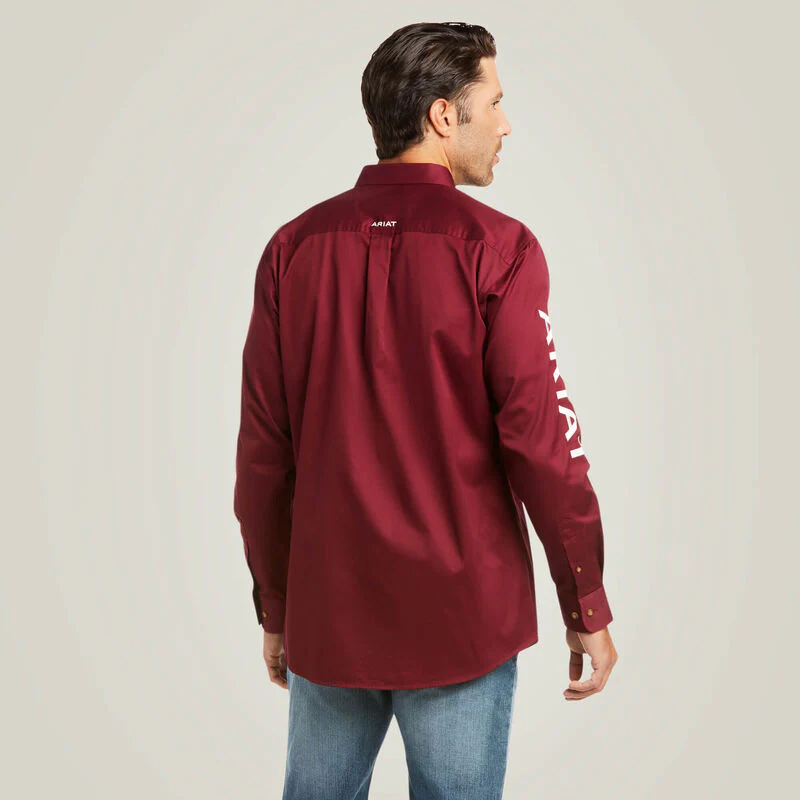 Ariat Men's Long Sleeve Team Logo Fitted Shirt  - Burgundy White - Image 2