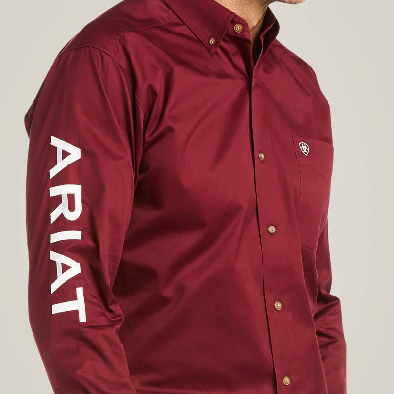 Ariat Men's Long Sleeve Team Logo Fitted Shirt  - Burgundy White - Image 3