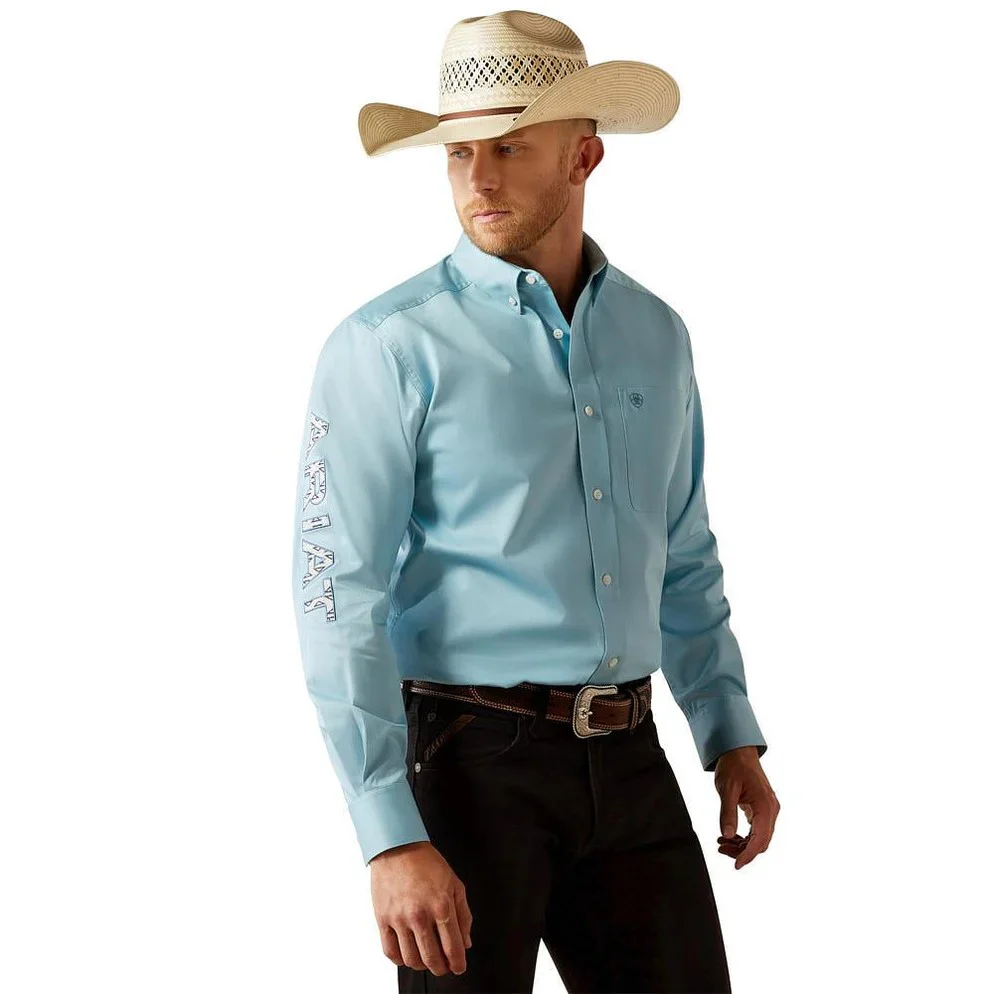 Ariat Men's Long Sleeve Team Logo Twill Classic Fit Shirt- Light Blue - Image 3