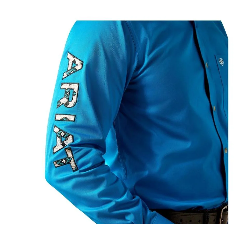 Ariat Men's Long Sleeve Team Logo Twill Fitted Shirt- Blue/Dark Blue - Image 2