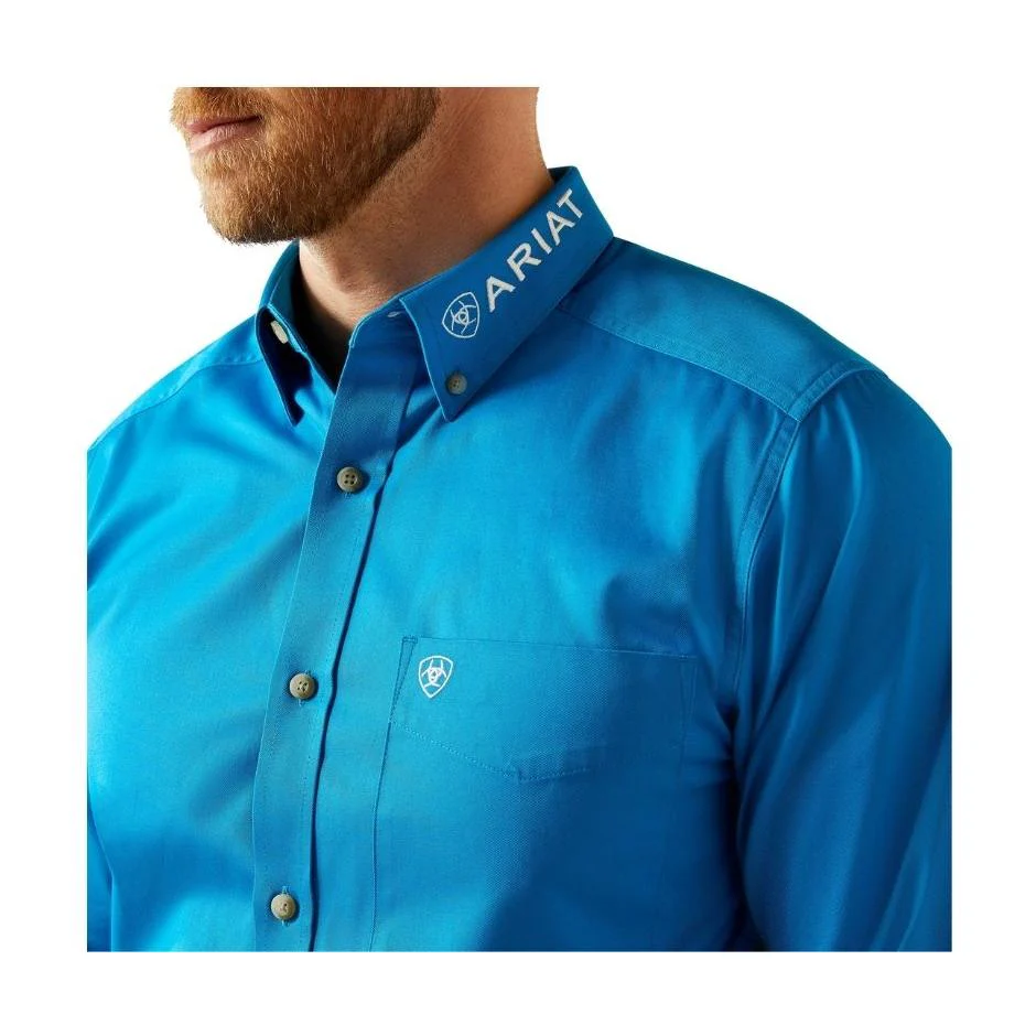 Ariat Men's Long Sleeve Team Logo Twill Fitted Shirt- Blue/Dark Blue - Image 4