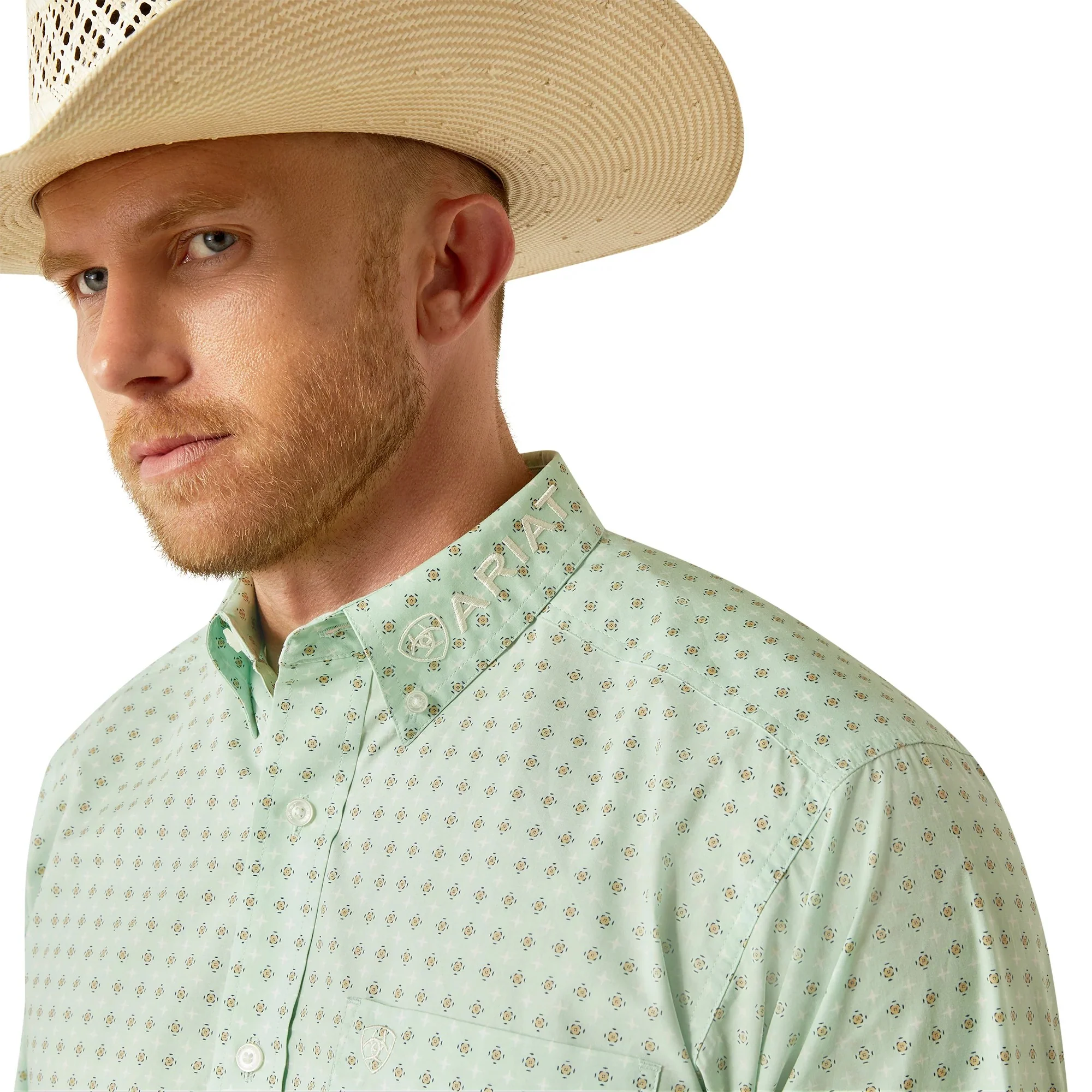 Ariat Men's Long Sleeve Team Pierson Classic Fit  Shirt - Light Green/White - Image 2