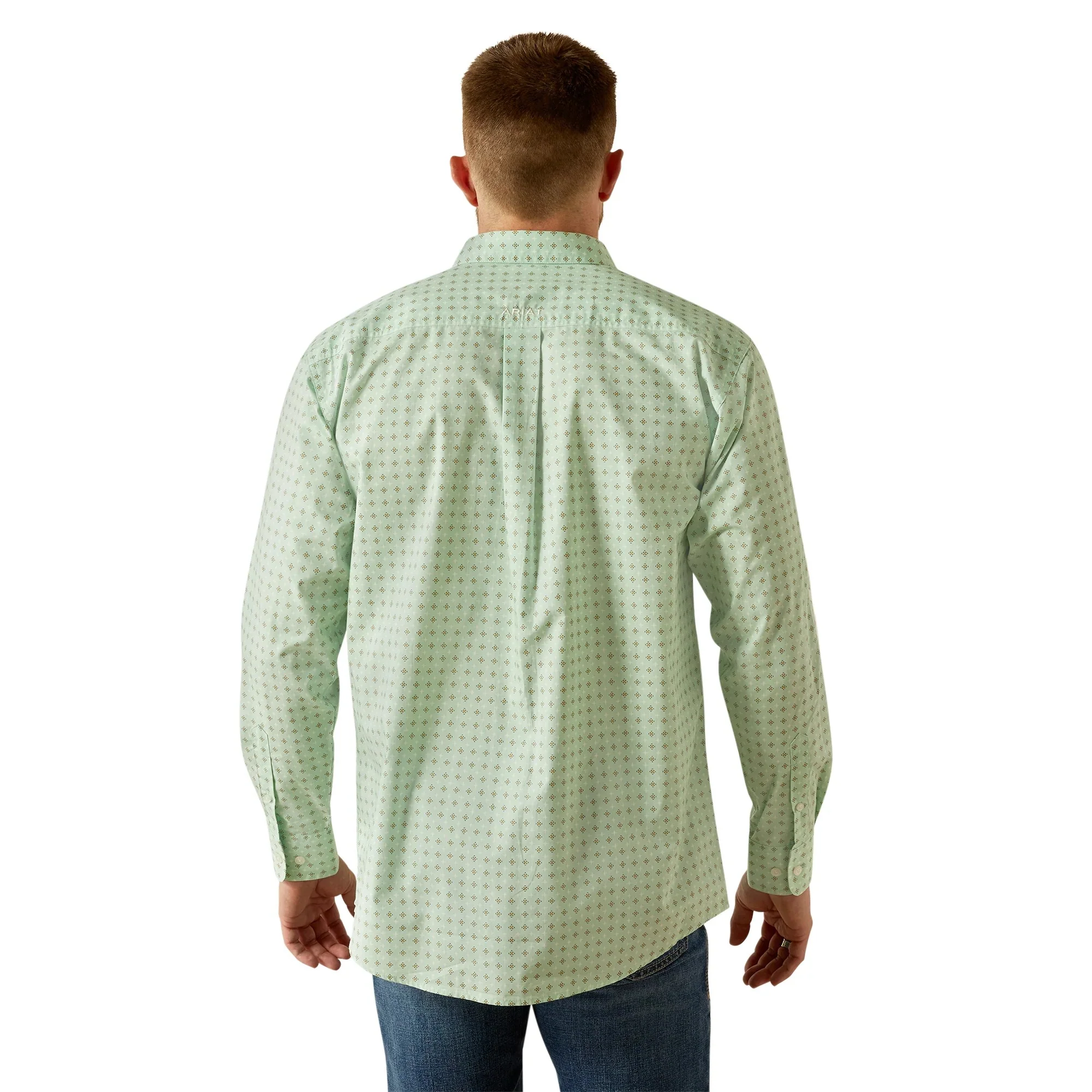 Ariat Men's Long Sleeve Team Pierson Classic Fit  Shirt - Light Green/White - Image 3