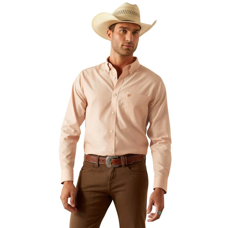 Ariat Men's Long Sleeve Wrinkle Free Solid Fitted Shirt - Light Brown - Image 3