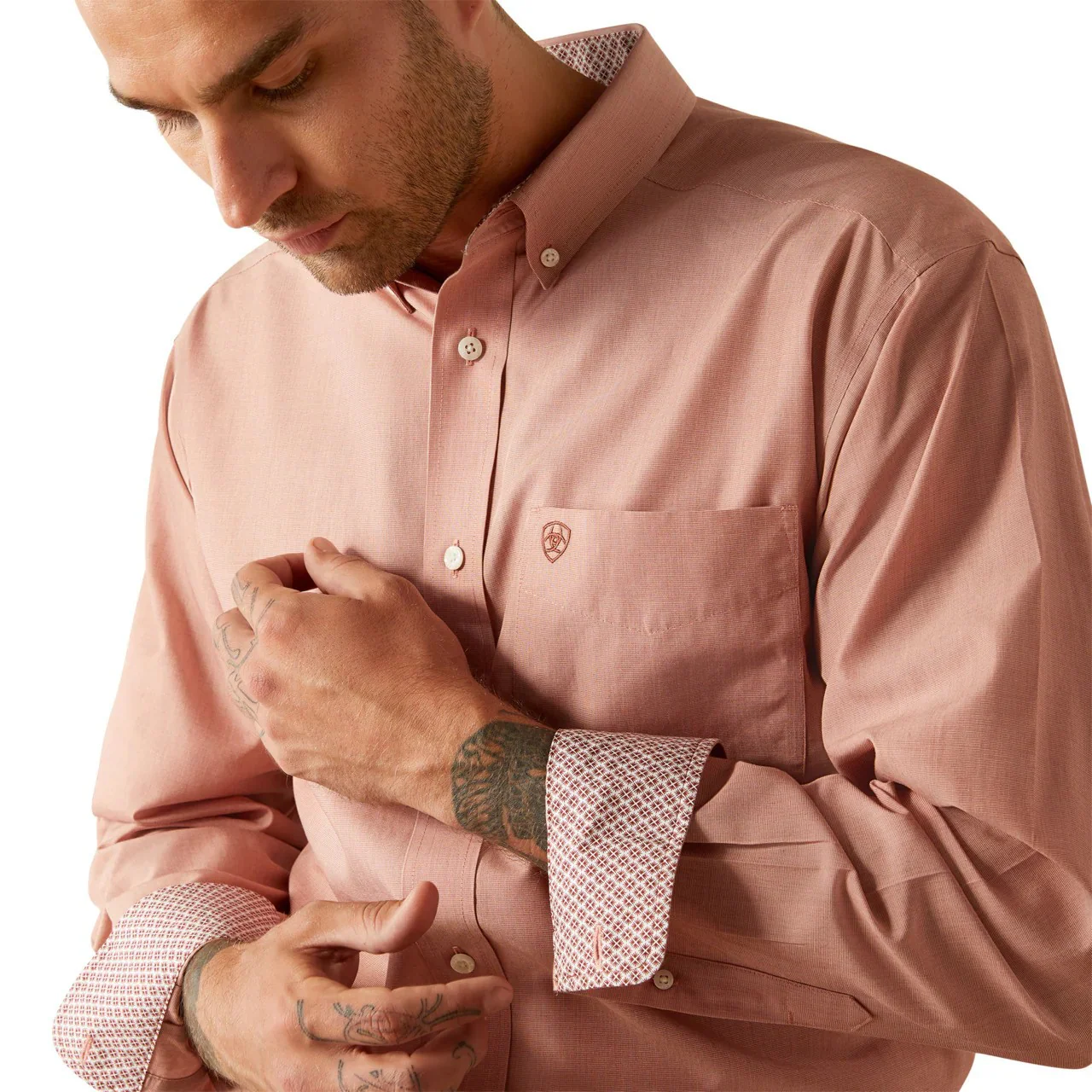 Ariat Men's Long Sleeve Wrinkle Free Solid Shirt- Brick