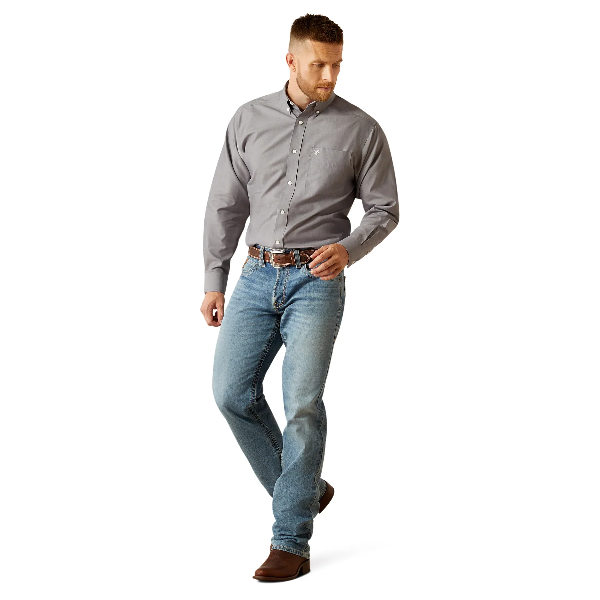 Ariat Men's Long Sleeve Wrinkle Free Solid Shirt - Grey - Image 3