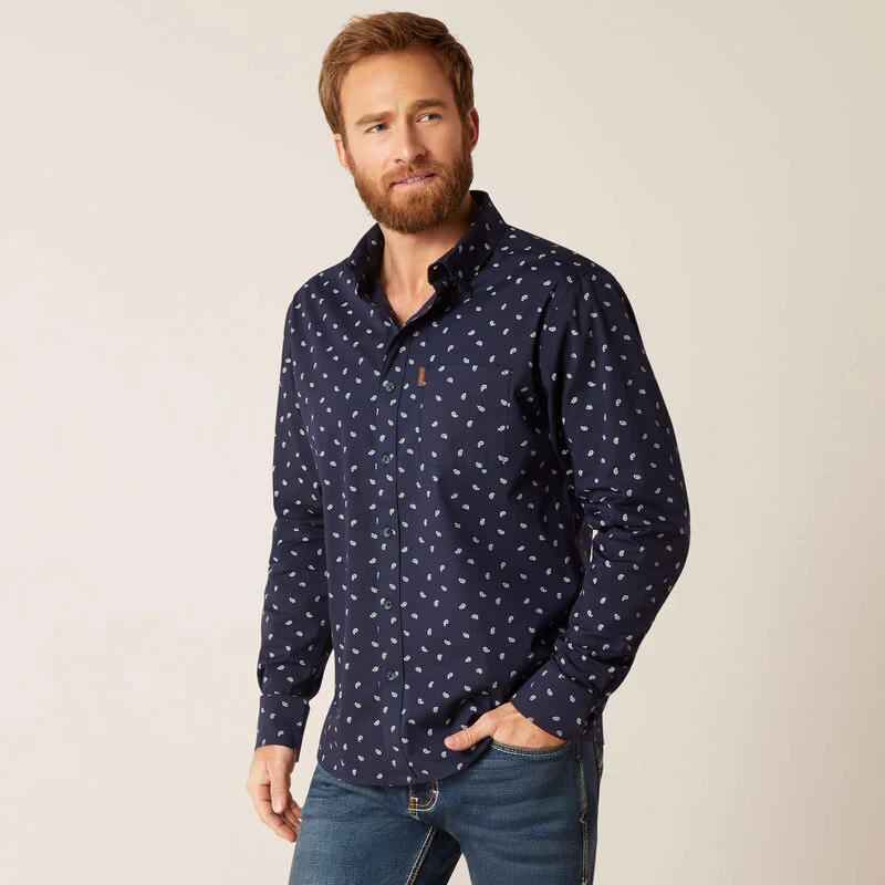 Ariat Men's Macro Stretch Modern Fit Shirt - Blue