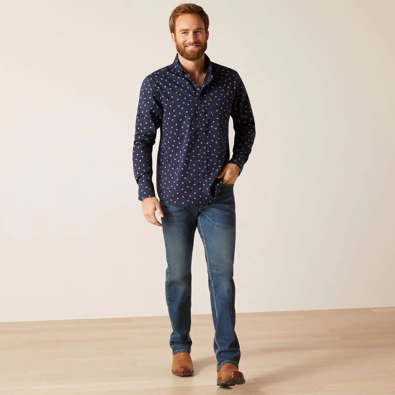 Ariat Men's Macro Stretch Modern Fit Shirt - Blue - Image 3