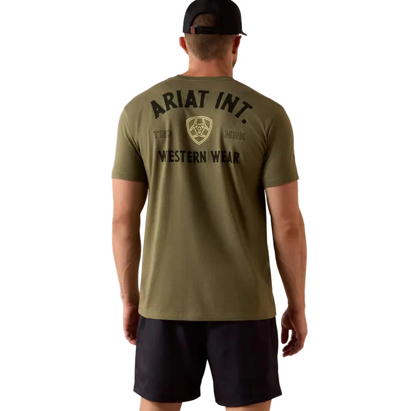 Ariat Men's Outline Shop Short Sleeve Tee Shirt - Military Heather - Image 4