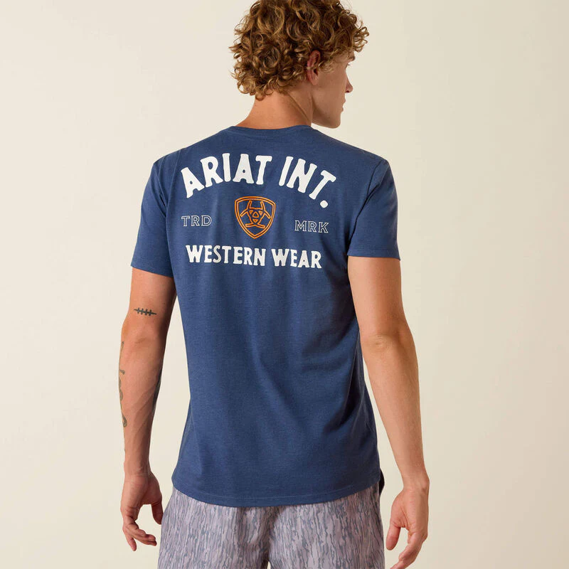 Ariat Men's Outline Shop Short Sleeve Tee Shirt - Navy Heather - Image 4