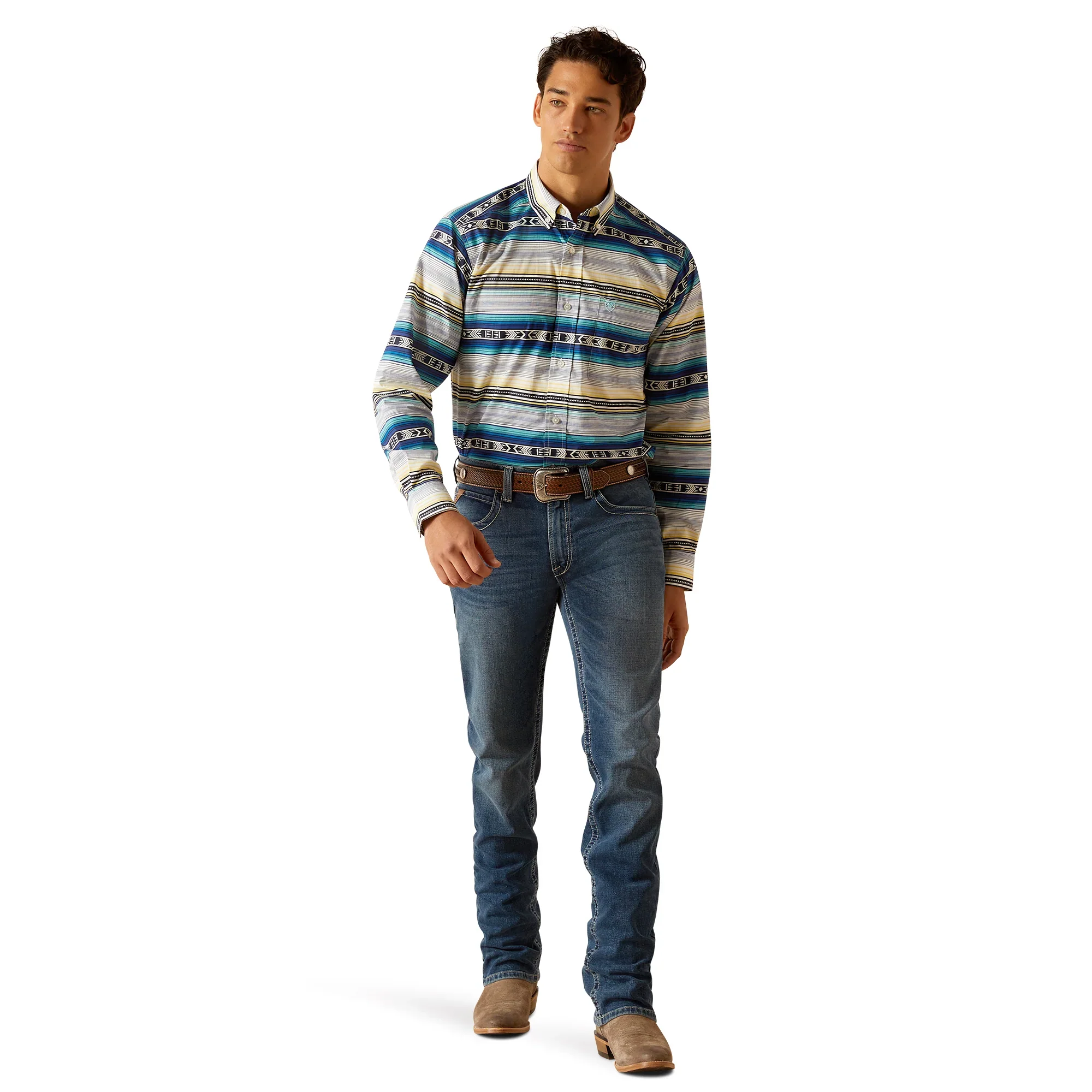 Ariat Men's Peter Fitted Long Sleeve Shirt - Blue - Image 3