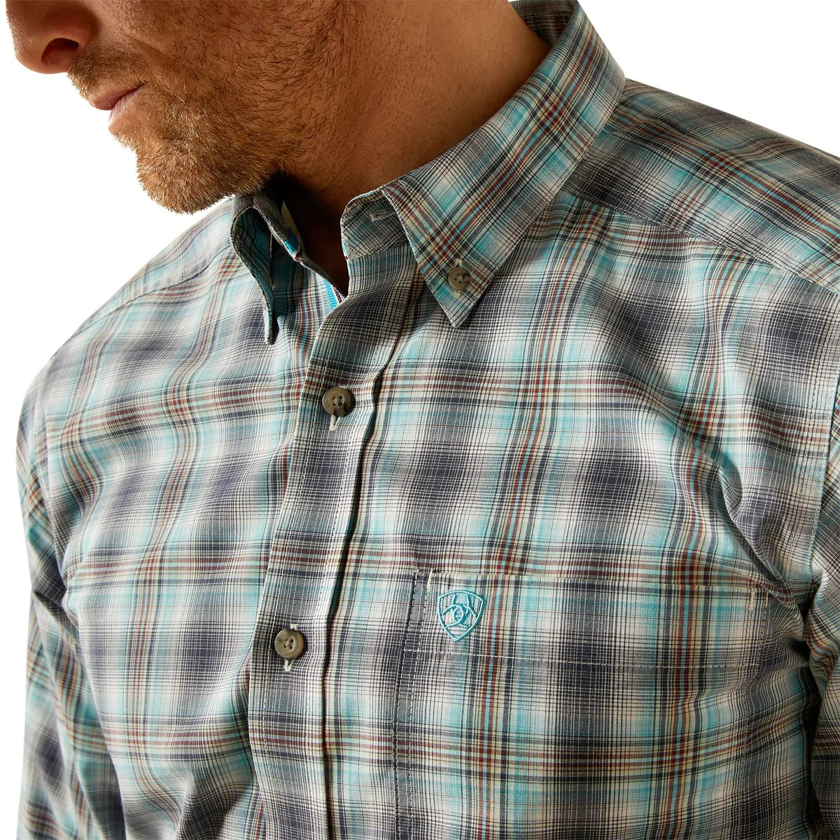 Ariat Men's Piers Fitted Long Sleeve Shirt - Teal - Image 2