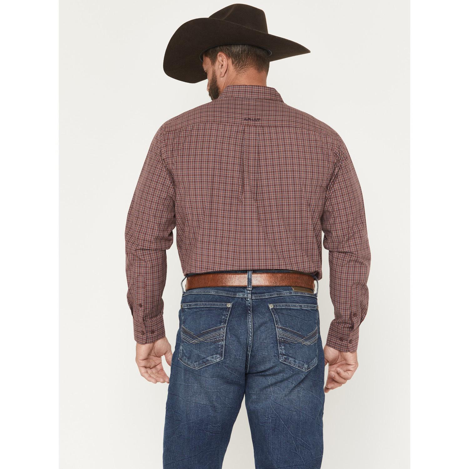 Ariat Men's Pro Series Travis Plaid Print Long Sleeve Button Down Stretch Western Shirt - Burgundy - Image 2