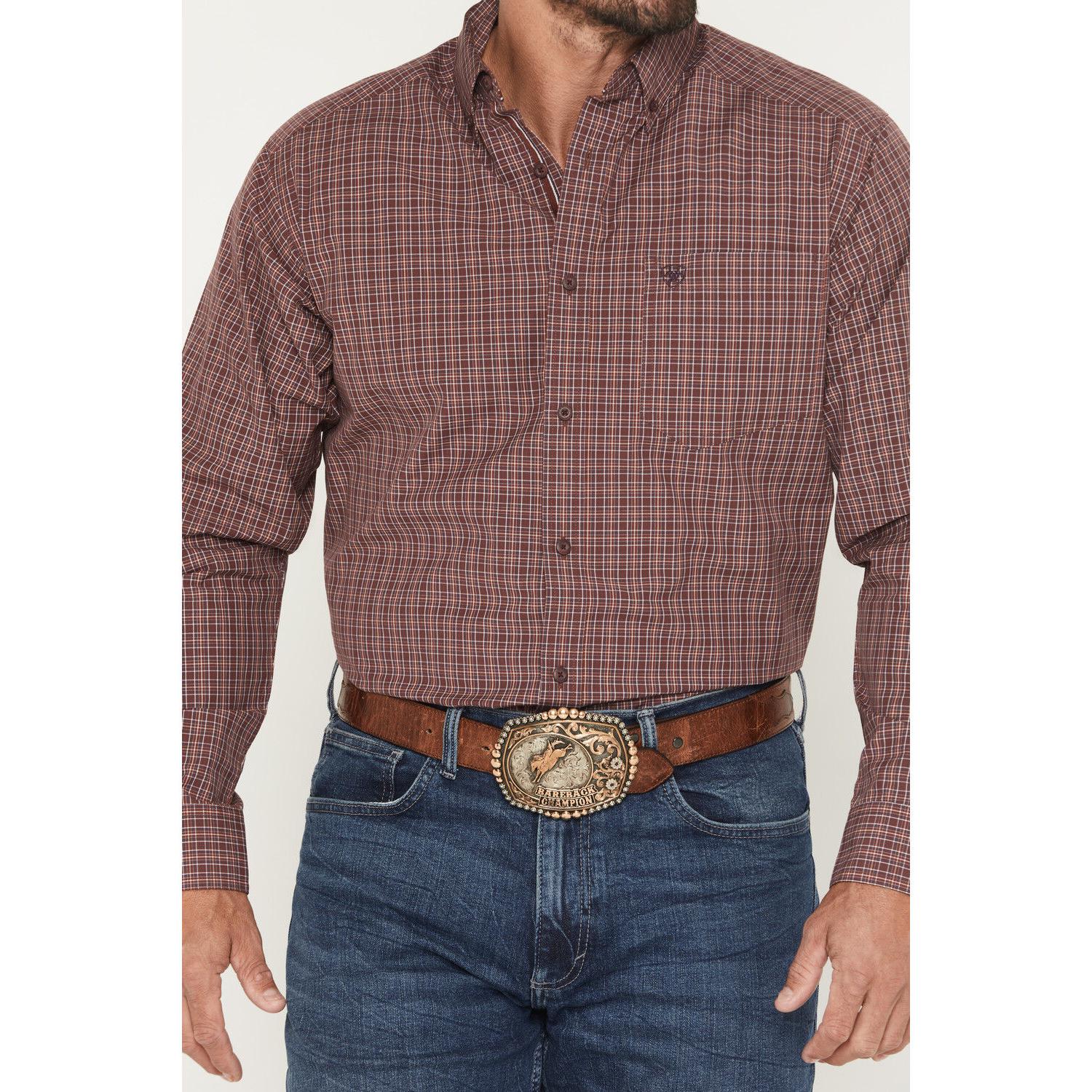 Ariat Men's Pro Series Travis Plaid Print Long Sleeve Button Down Stretch Western Shirt - Burgundy - Image 3