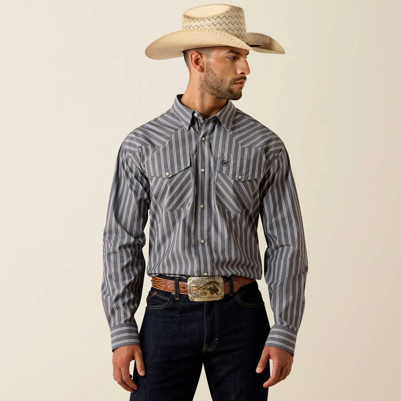 Ariat Men's Pro Theron Long Sleeve Snap Shirt- Gray Stripe