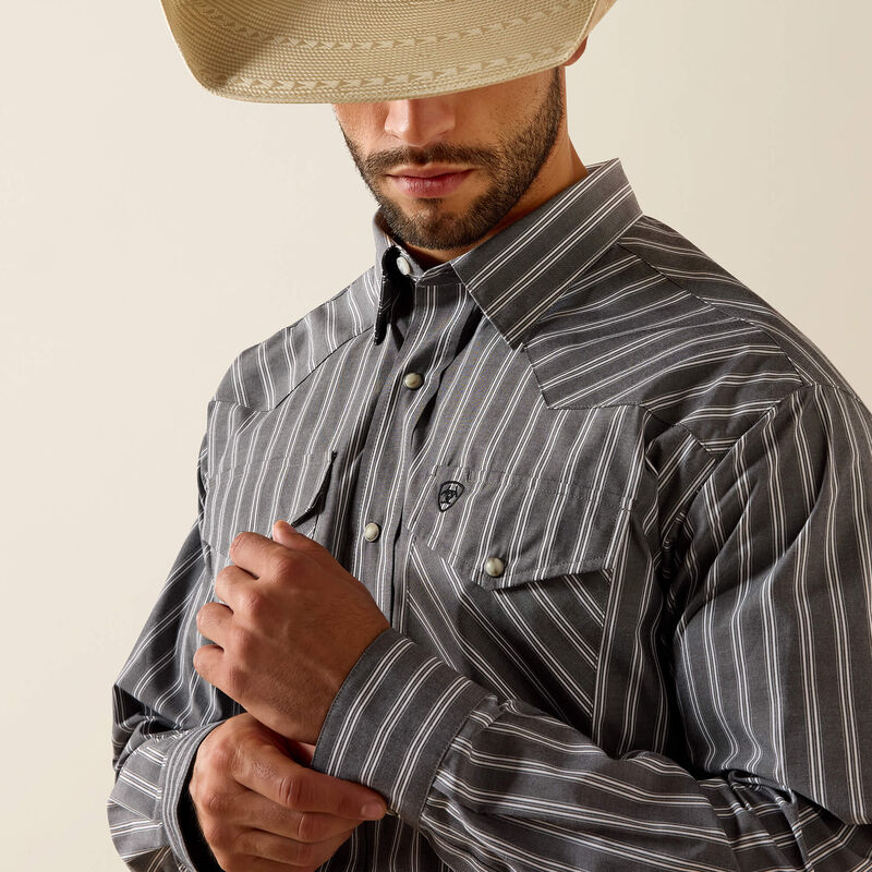 Ariat Men's Pro Theron Long Sleeve Snap Shirt- Gray Stripe - Image 3