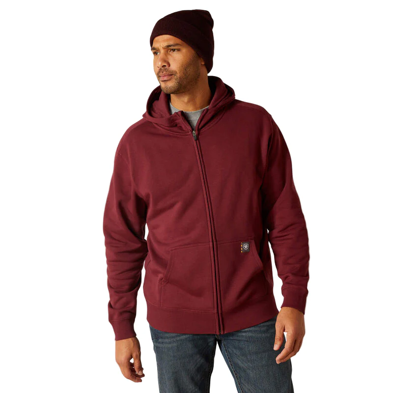 Ariat Men's Rebar Born For This Full Zip Hoodie - Burgundy - Image 2