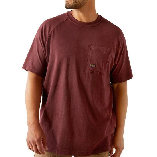 Ariat Men's Rebar Cotton Strong Hardhead Short Sleeve Tee Shirt- Burgundy Heather - Image 3