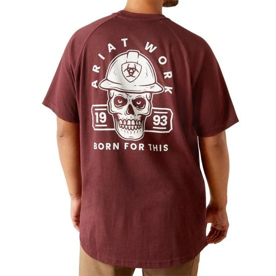 Ariat Men's Rebar Cotton Strong Hardhead Short Sleeve Tee Shirt- Burgundy Heather - Image 4
