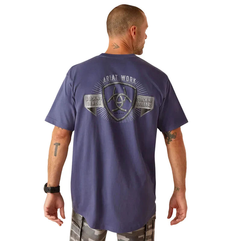 Ariat Men's Rebar Cotton Strong Stacking Dimes Shirt - Blue Indigo - Image 2