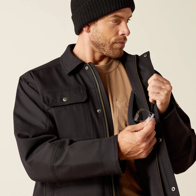 **Ariat Men's Rebar DuraCanvas Sherpa Lined Jacket - Black - Image 4