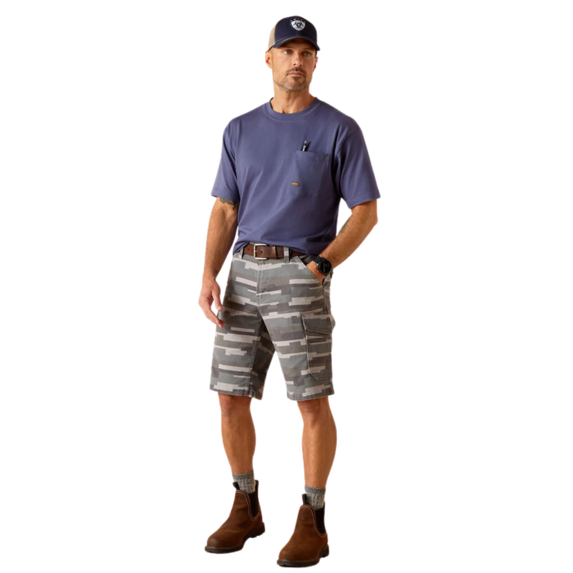 Ariat Men's Rebar DuraStretch Made Tough Cargo Shorts - Rebar Grey Masonry Camo - Image 3