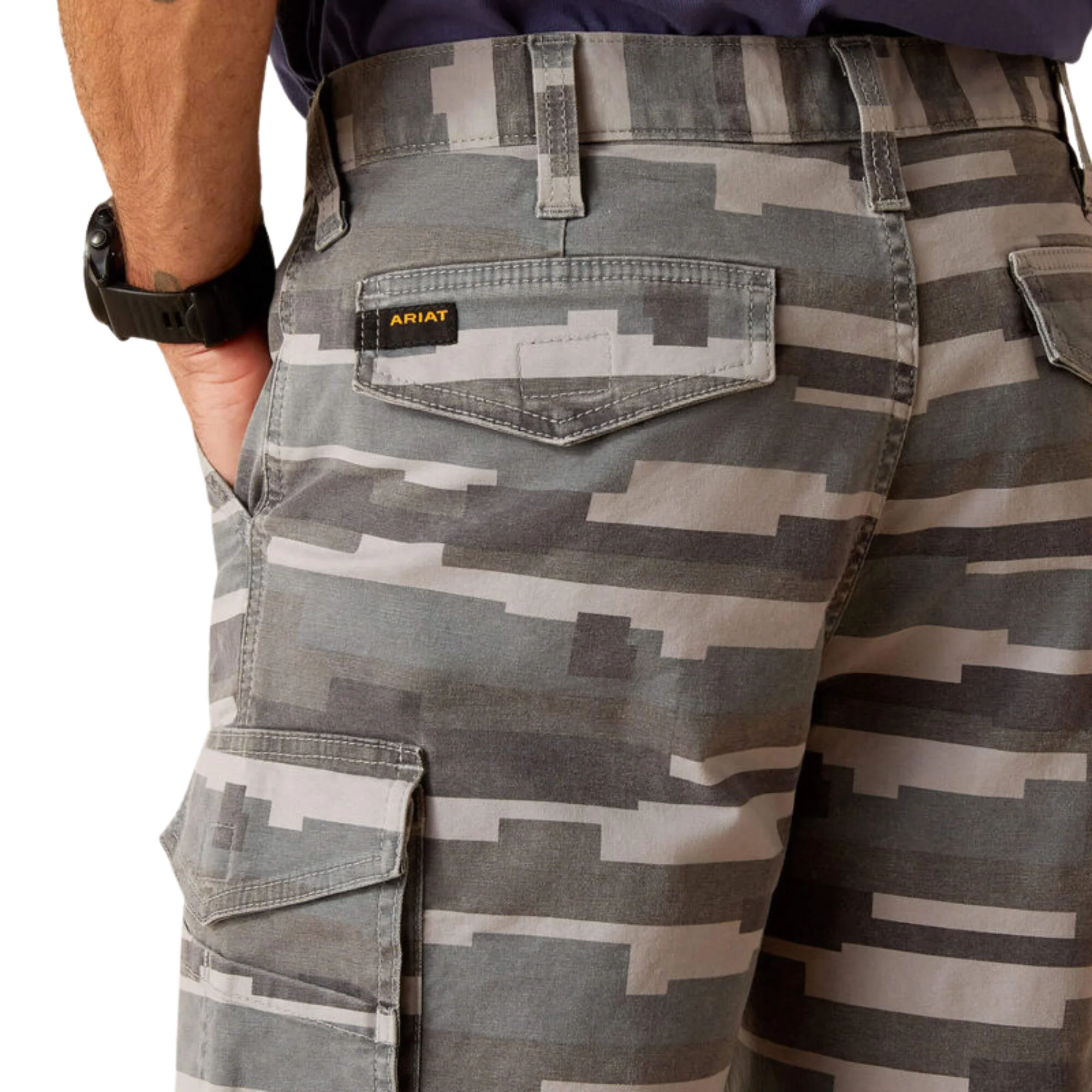 Ariat Men's Rebar DuraStretch Made Tough Cargo Shorts - Rebar Grey Masonry Camo - Image 4