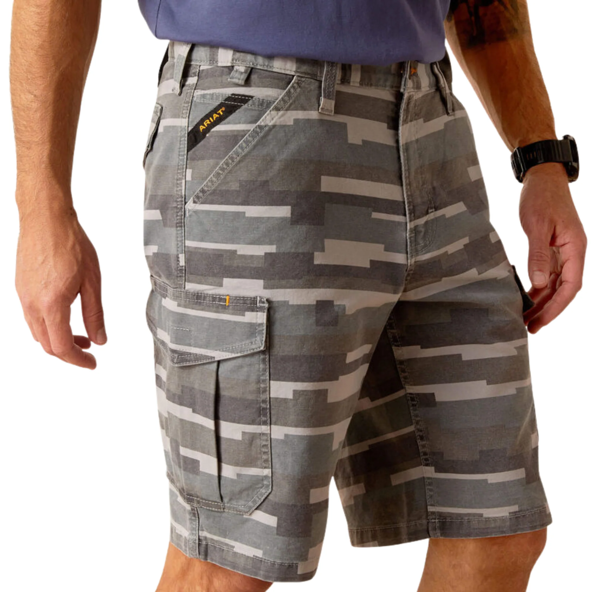 Ariat Men's Rebar DuraStretch Made Tough Cargo Shorts - Rebar Grey Masonry Camo - Image 5