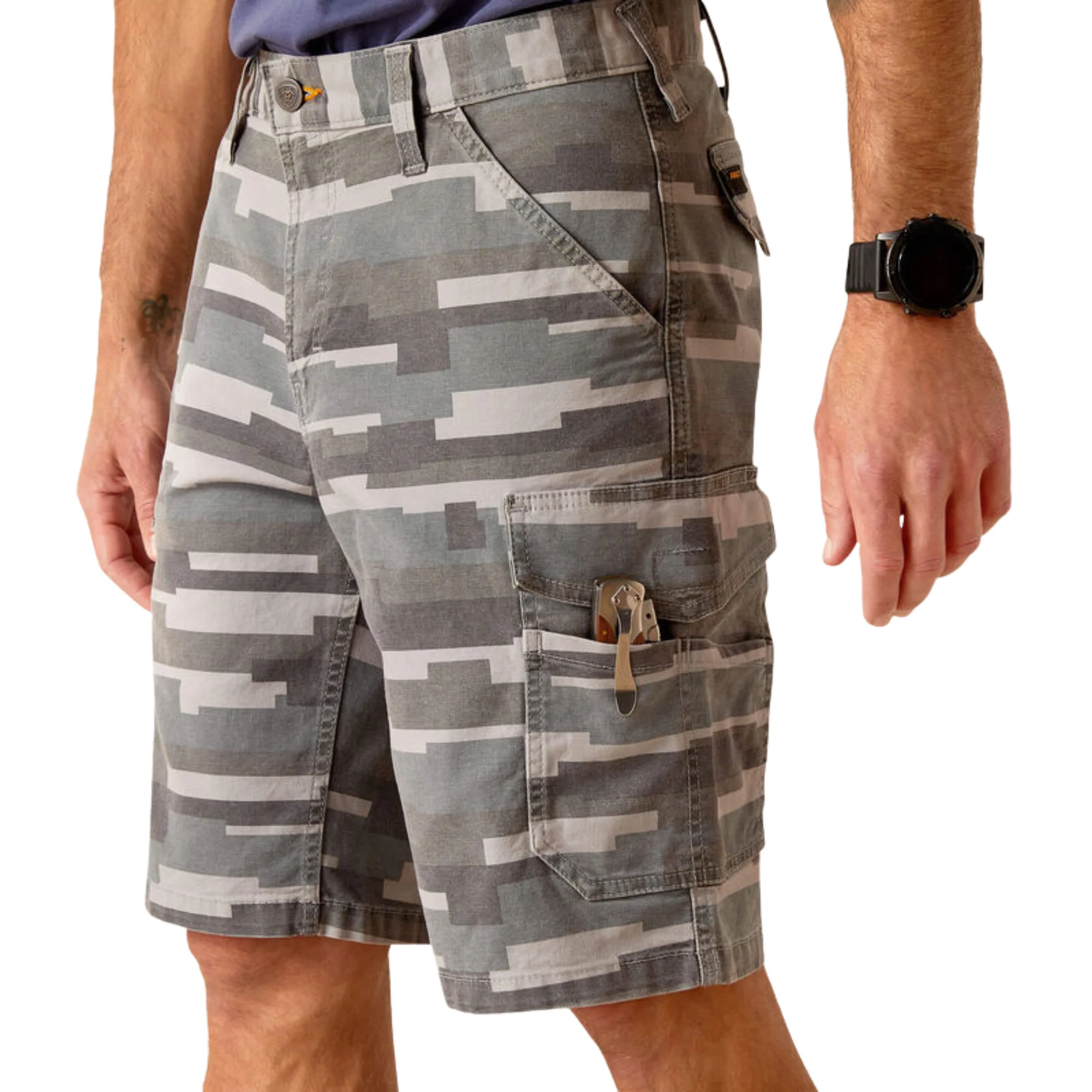 Ariat Men's Rebar DuraStretch Made Tough Cargo Shorts - Rebar Grey Masonry Camo - Image 6