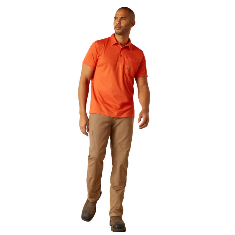 Ariat Men's Rebar Foreman Polo Shirt - Orange Rust - Image 3