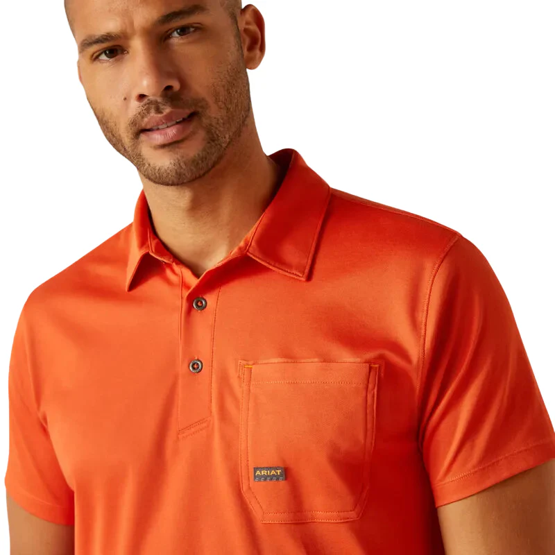 Ariat Men's Rebar Foreman Polo Shirt - Orange Rust - Image 4