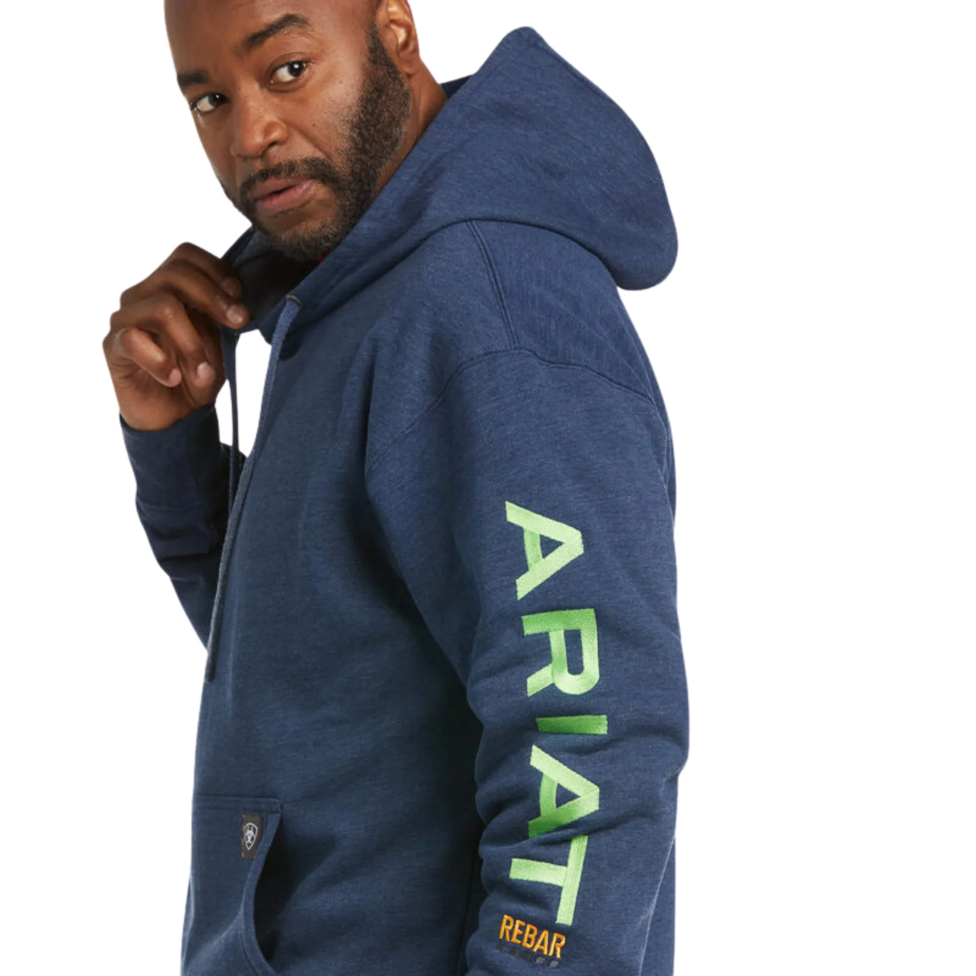Ariat Men's Rebar Graphic Hoodie - Navy Heather/Lime - Image 2
