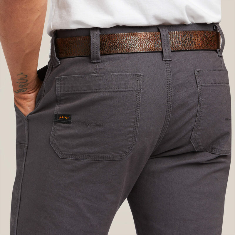 **Ariat Men's Rebar M4 Low Rise DuraStretch Made Tough Double Front Stackable Straight Leg Pant - Rebar Grey - Image 4