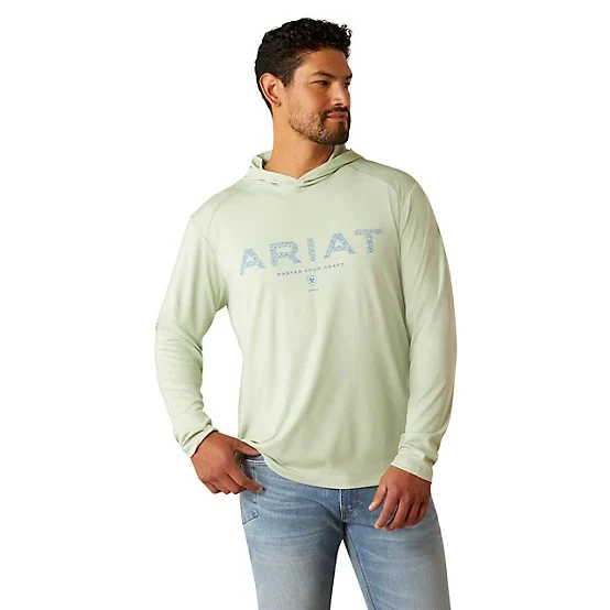 Ariat Men's Rebar Long Sleeve Sunblocker Hooded Tee Shirt- Blue Atoll - Image 2