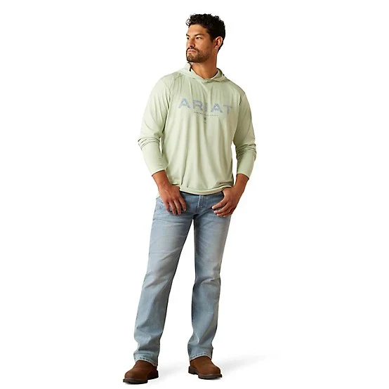Ariat Men's Rebar Long Sleeve Sunblocker Hooded Tee Shirt- Blue Atoll - Image 3