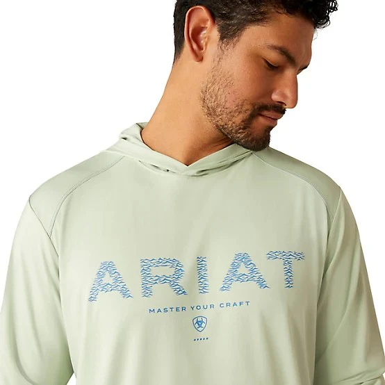 Ariat Men's Rebar Long Sleeve Sunblocker Hooded Tee Shirt- Blue Atoll - Image 4
