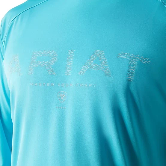 Ariat Men's Rebar Long Sleeve Sunblocker Hooded Tee Shirt- Blue Atoll - Image 7