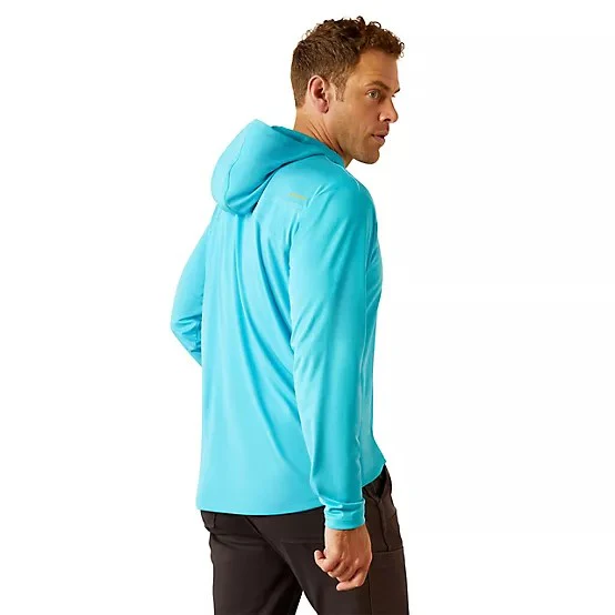 Ariat Men's Rebar Long Sleeve Sunblocker Hooded Tee Shirt- Blue Atoll - Image 9