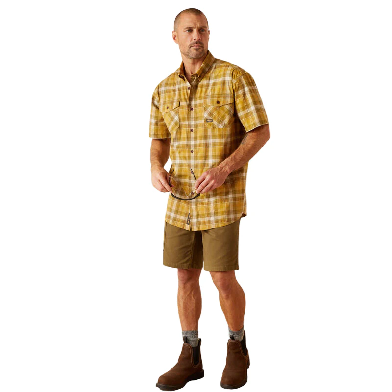 Ariat Men's Rebar Made Tough DuraStretch Work Shirt - Dried Tobacco Plaid - Image 3