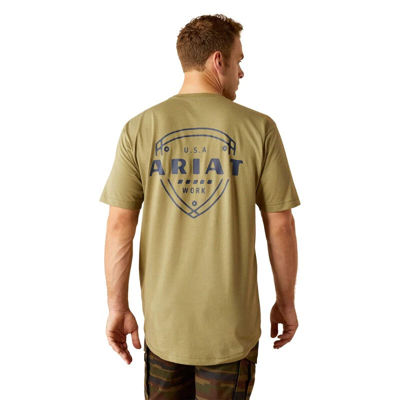 Ariat Men's Rebar Workman 360 Shield Pocket Short Sleeve Tee Shirt- Oil Green - Image 2