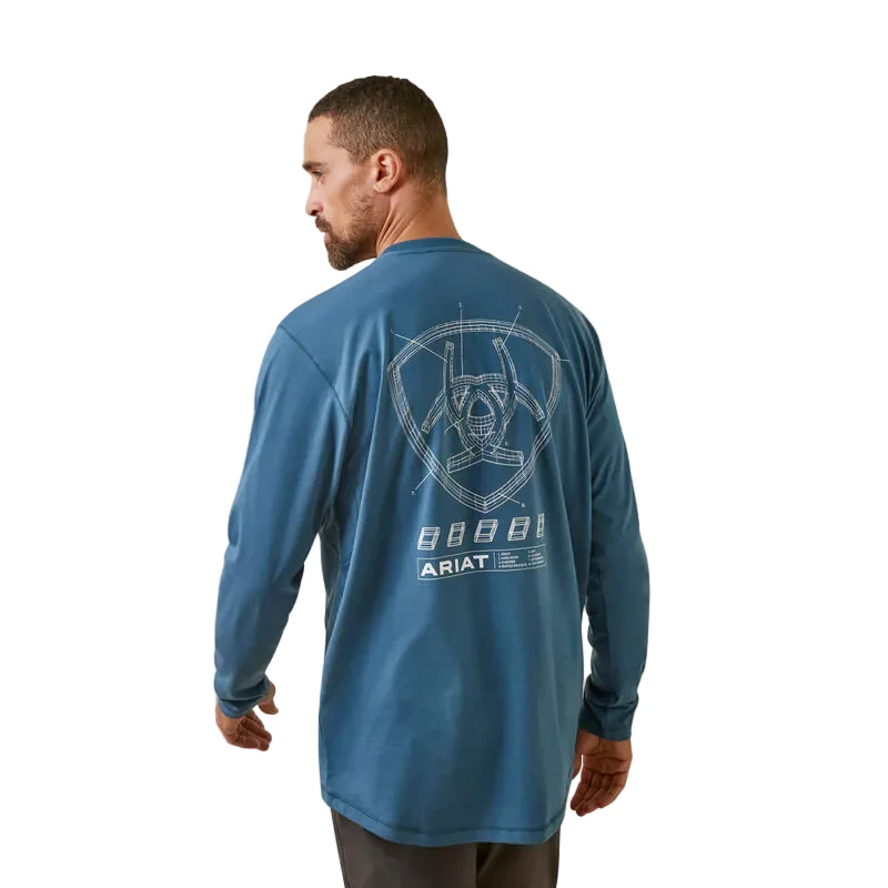 Ariat Men's Rebar Workman Blueprint Long Sleeve Shirt - Indian Teal - Image 2